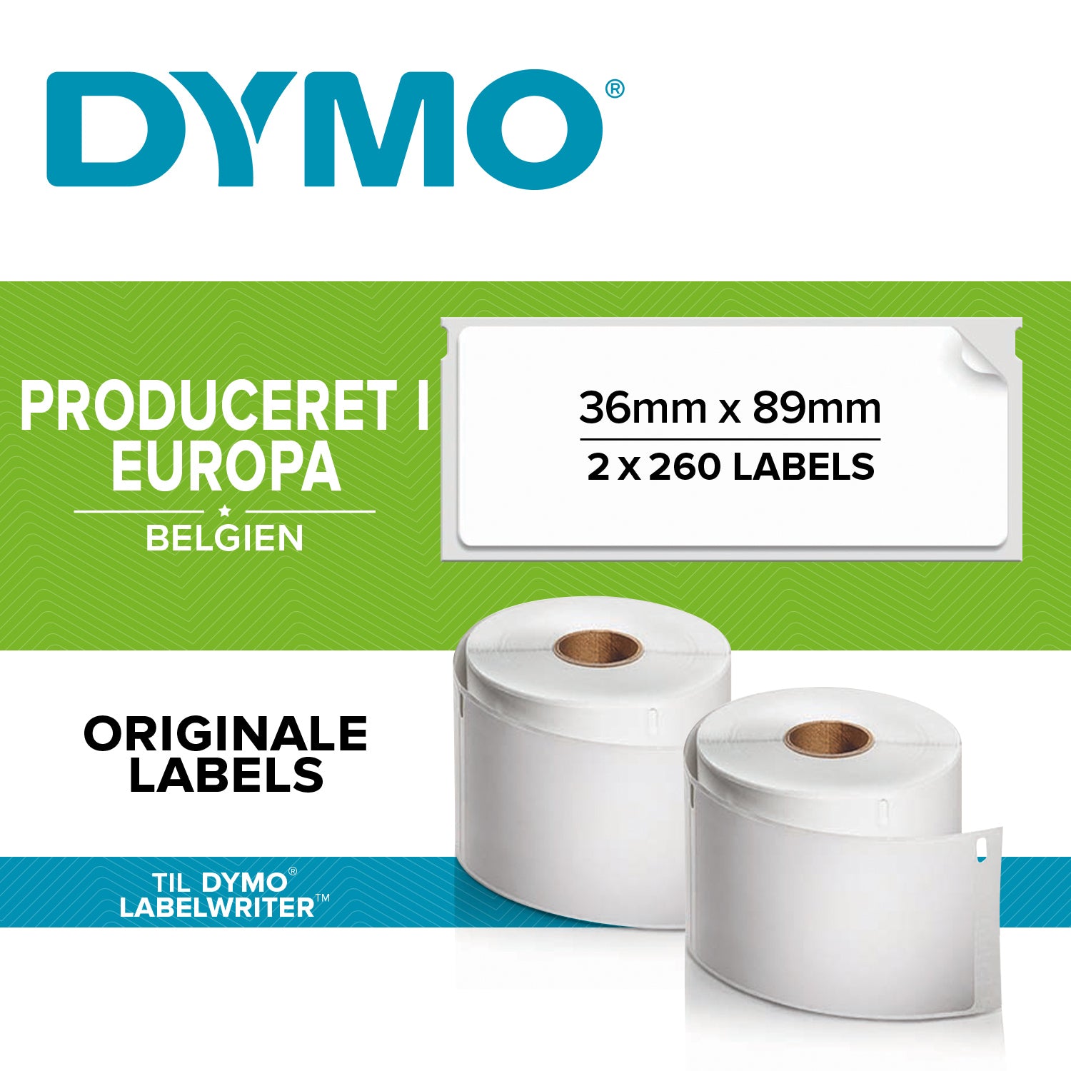DYMO LabelWriter Adresseetiketter 36x89mm 2 ruller x 260 labels