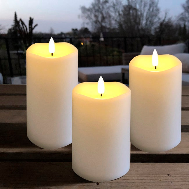 Bloklys 3D Flamme, m/timer, Ø75 H100/125/150, sæt m/3stk