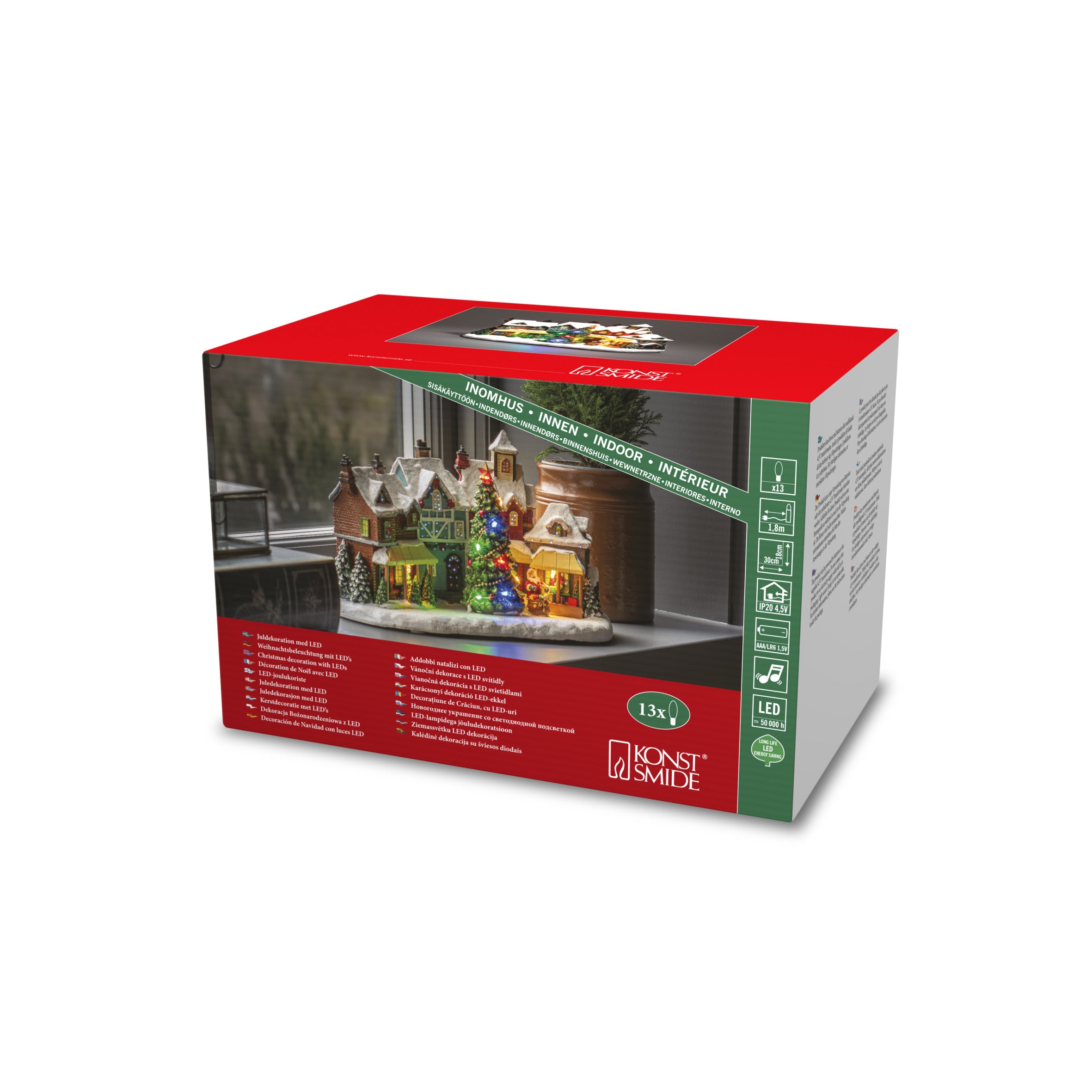 Konstsmide Mekanisk juleby med 13 farvede LED og musik