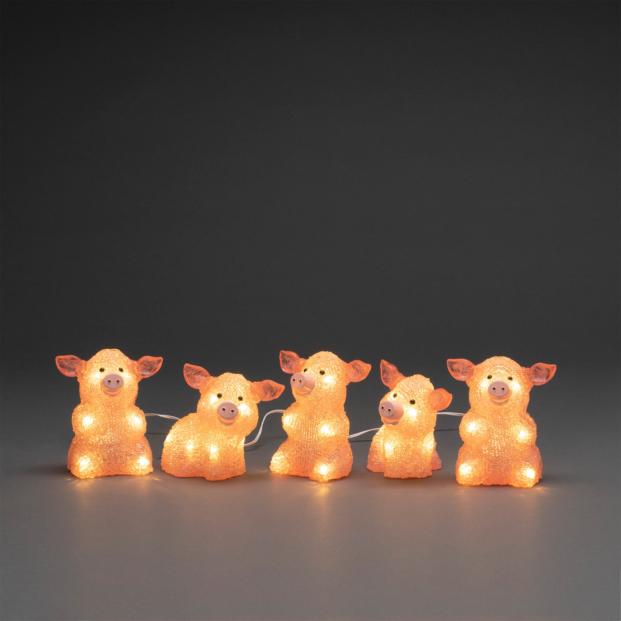 Konstsmide Grise i akryl, rosafarvet, 5 stk. 40 varmhvide LED.