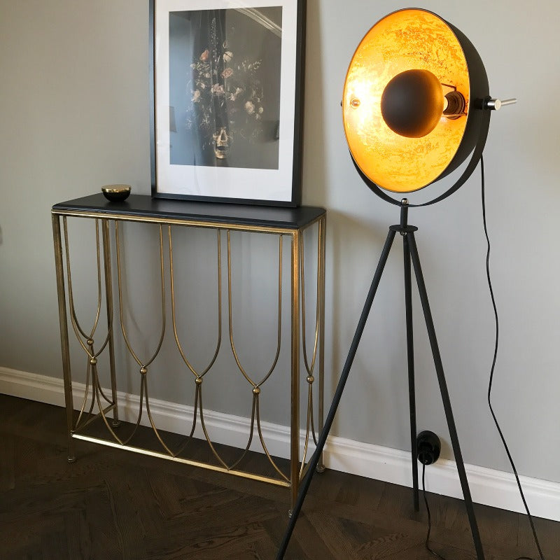 Captain Mini Gulvlampe H145 cm, E27, sort/sort guld skærm