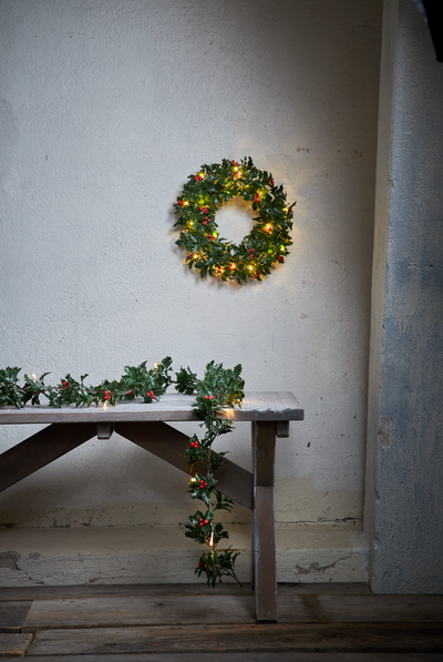 HOLLY JULEKRANS m/lys til batteri
