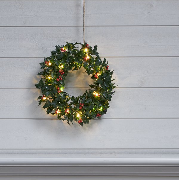 HOLLY JULEKRANS m/lys til batteri