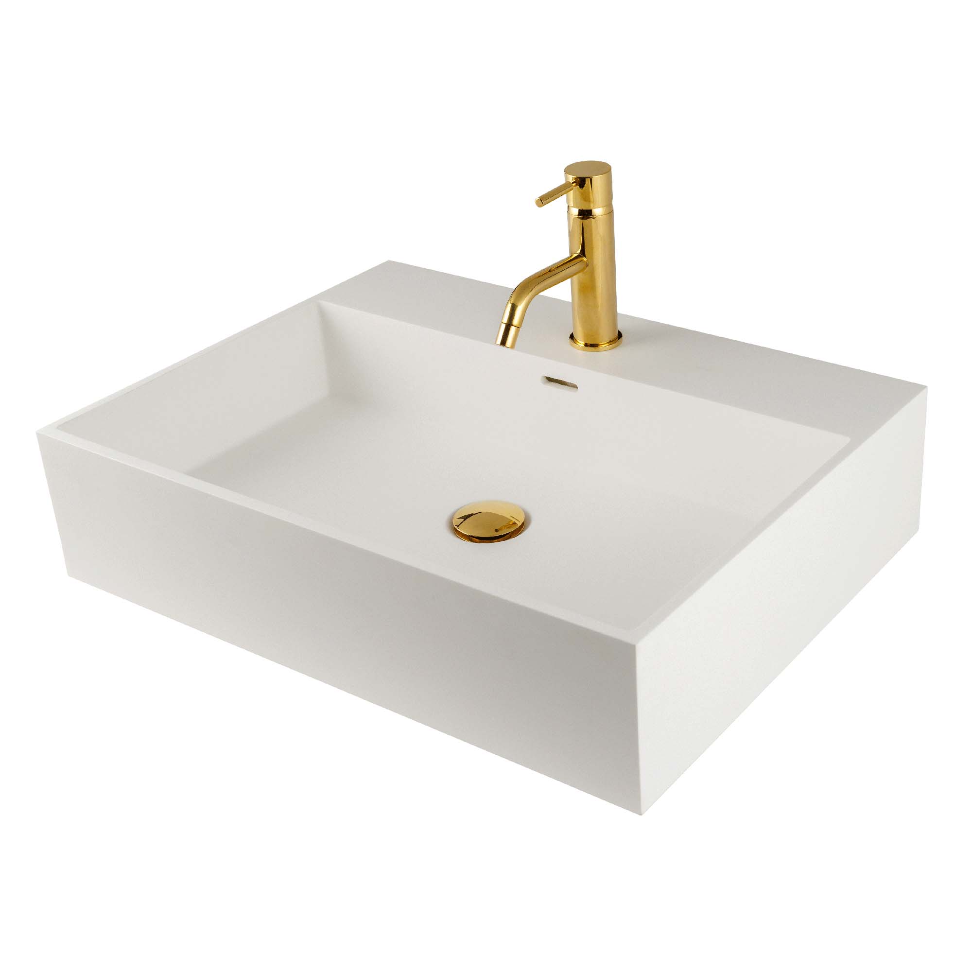 Lavabo håndvask i Solid-Surface, 61x45,5x14,5 cm, hanehul, hvid