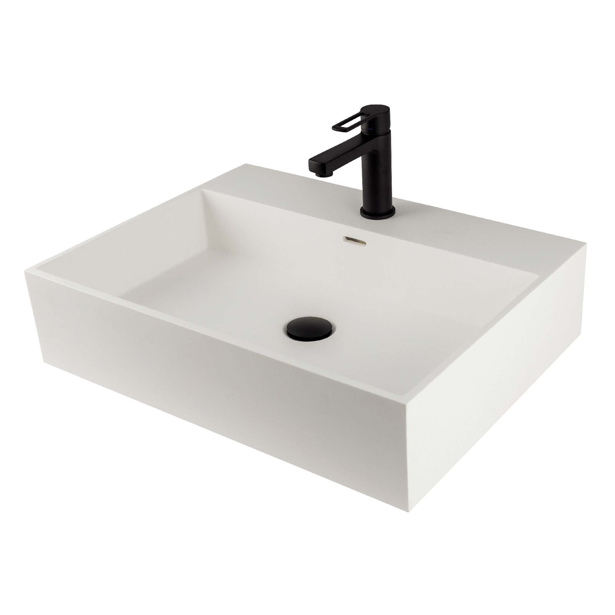 Lavabo håndvask i Solid-Surface, 61x45,5x14,5 cm, hanehul, hvid