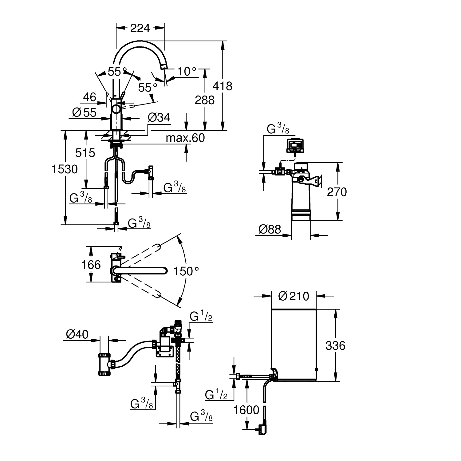 Grohe Red Duo køkkenarmatur m/ C-tud & 3 liters kedel, krom