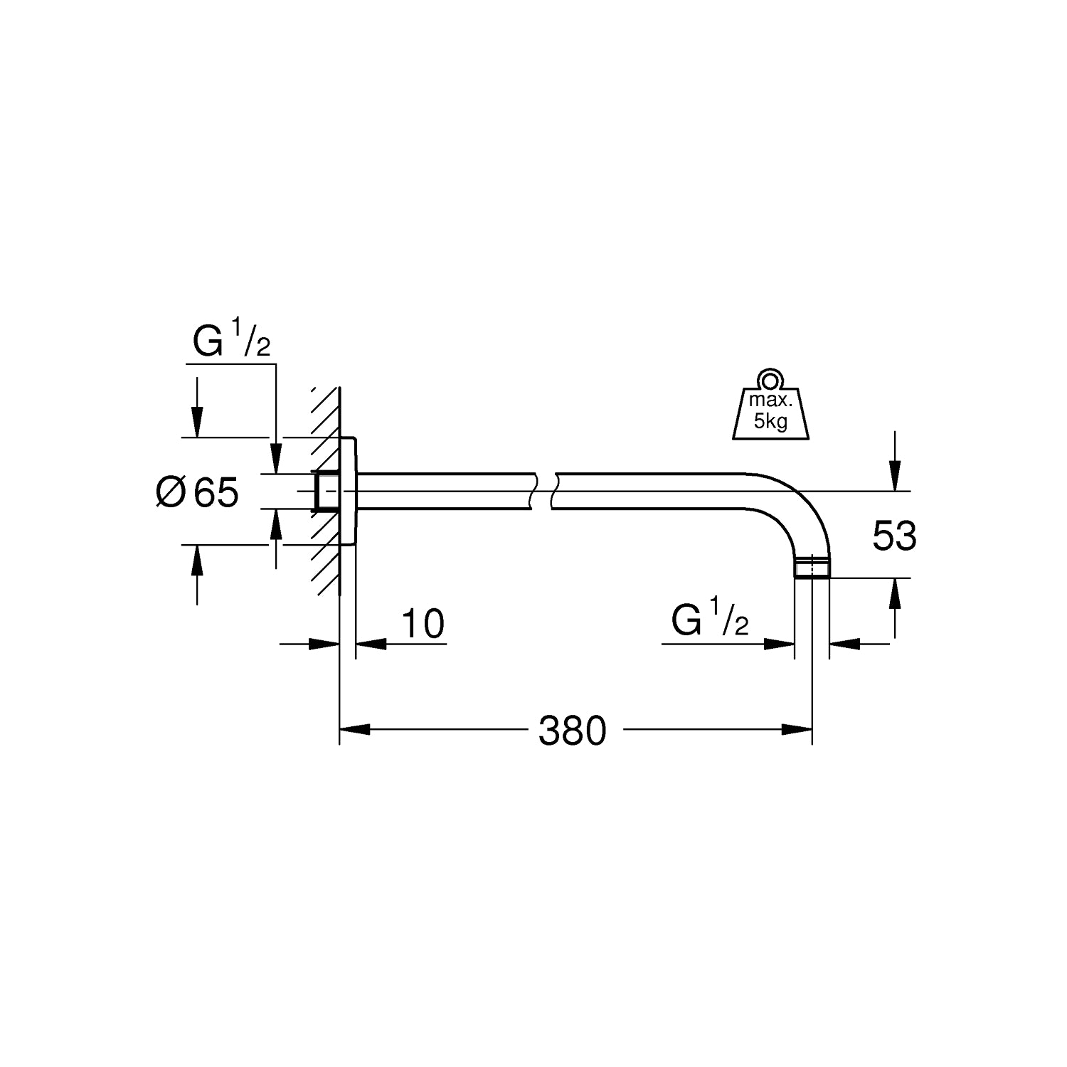 Rainshower Modern brusearm 380mm