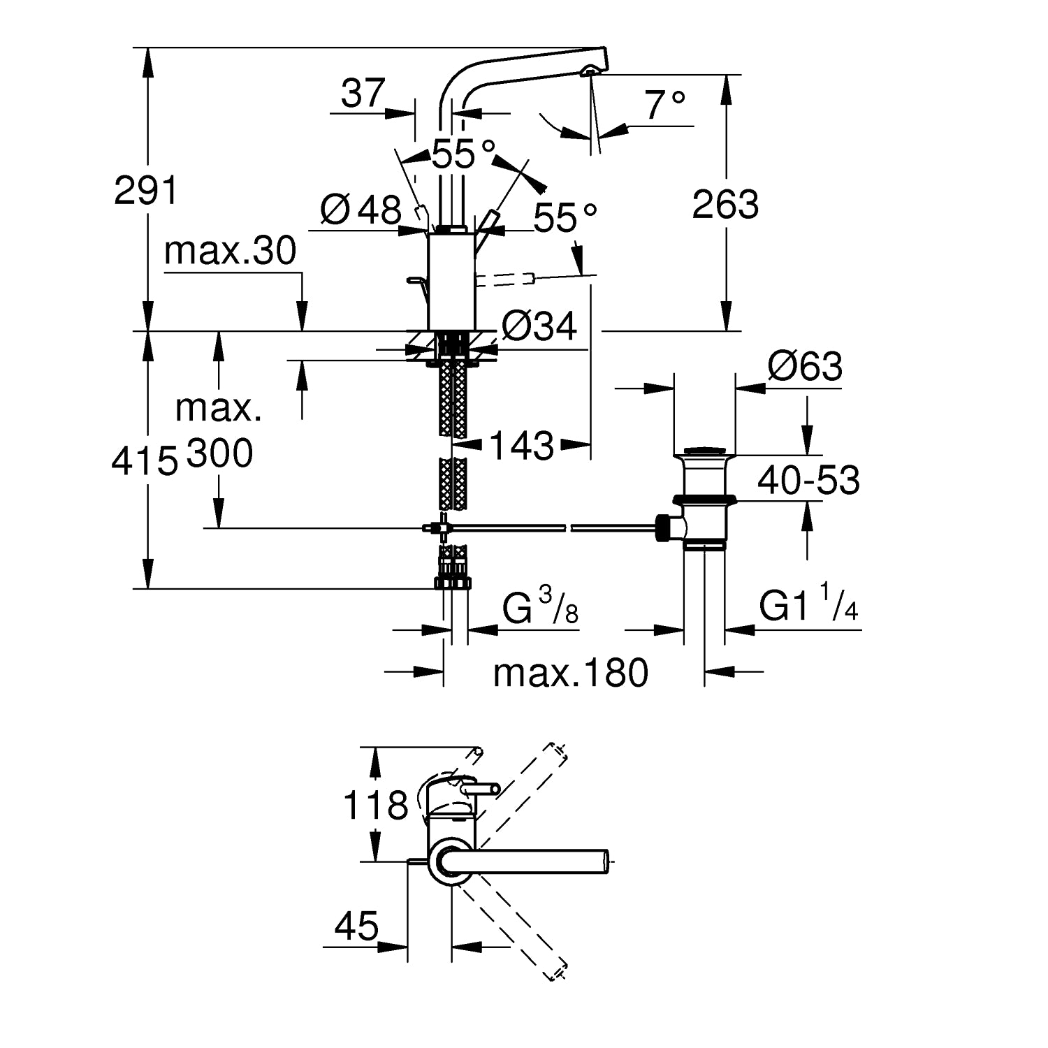 Grohe Concetto, Etgrebs håndvaskbatteri ½" L-size, GROHE Zero