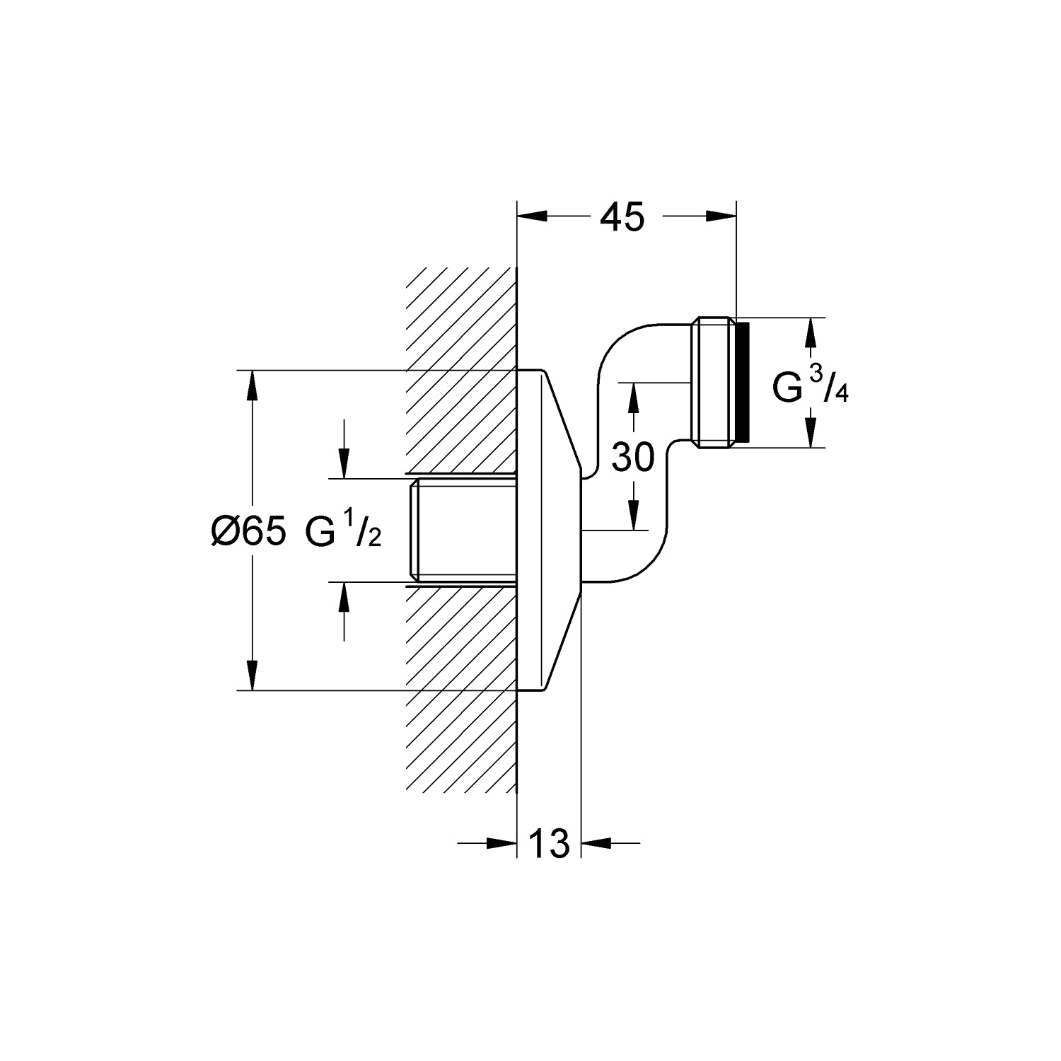 Grohe 3/4" x 1/2" forskruning ligeløbende excentrisk 55 mm