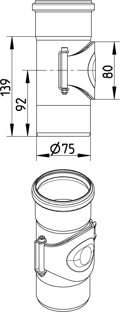75 mm Rør med renseadgang rustfri AISI304/EN1.4301 BLÜCHER