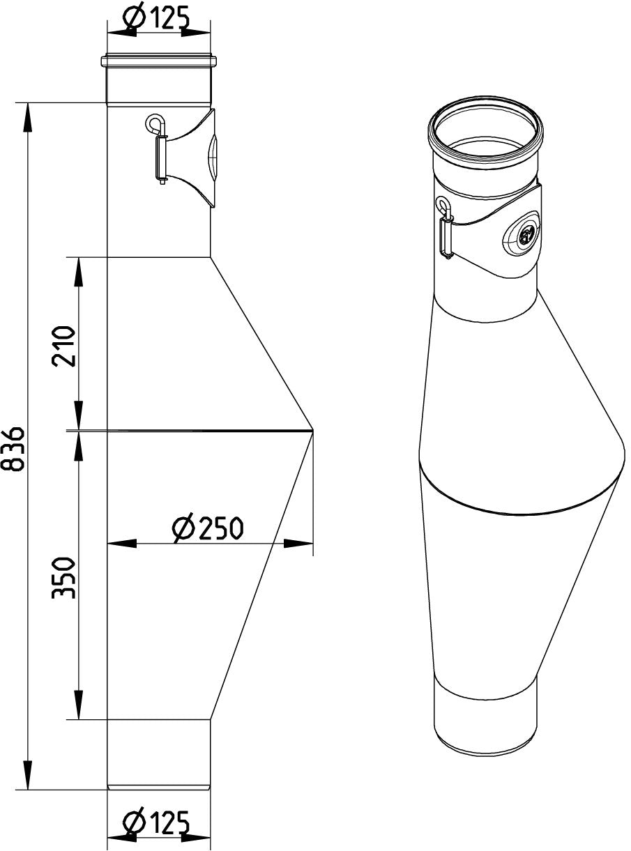 Rottestop m rensead ø125/125mm-syrefast stål: aisi316l/en1.4404