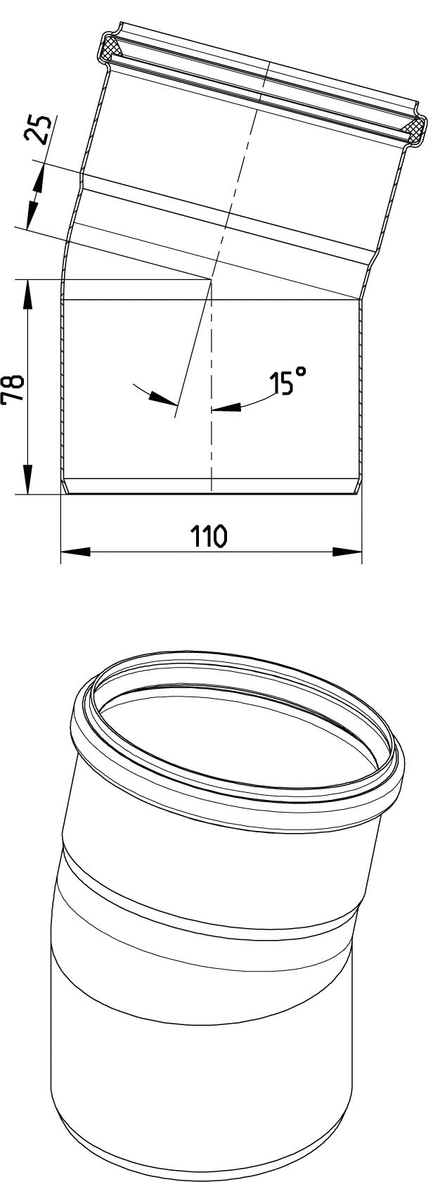 BØJNING 15 GRADER Ø110MM AISI304