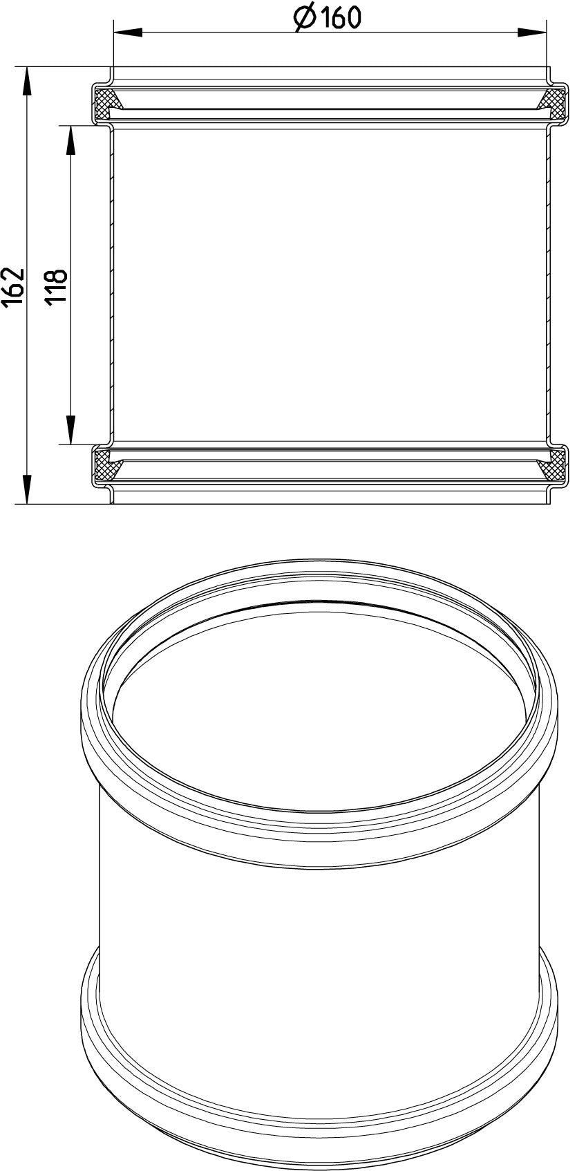 160 mm Skydemuffe syrefast AISI316L/EN1.4404 BLÜCHER