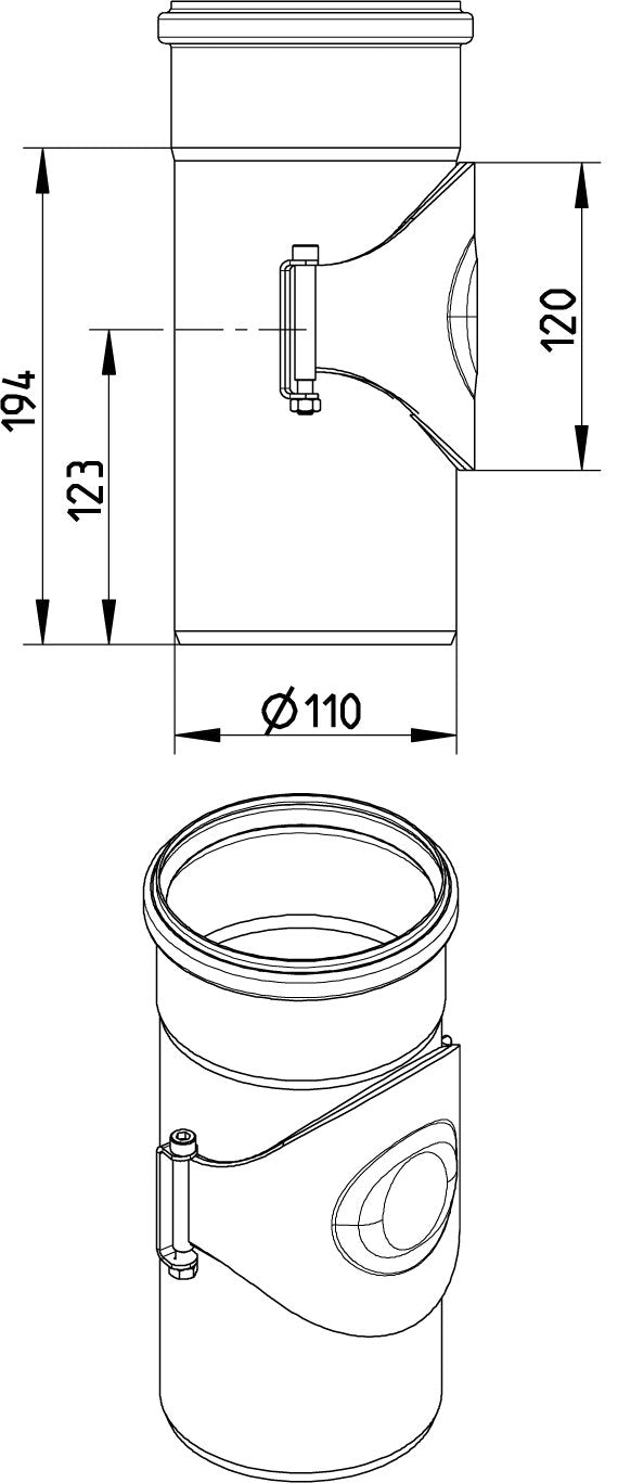 RØR MED RENSEADGANG Ø110MM AISI304