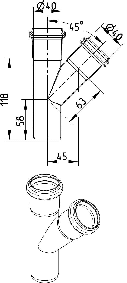 40 x 40 mm x 45° Grenrør syrefast AISI316L/EN1.4404 BLÜCHER