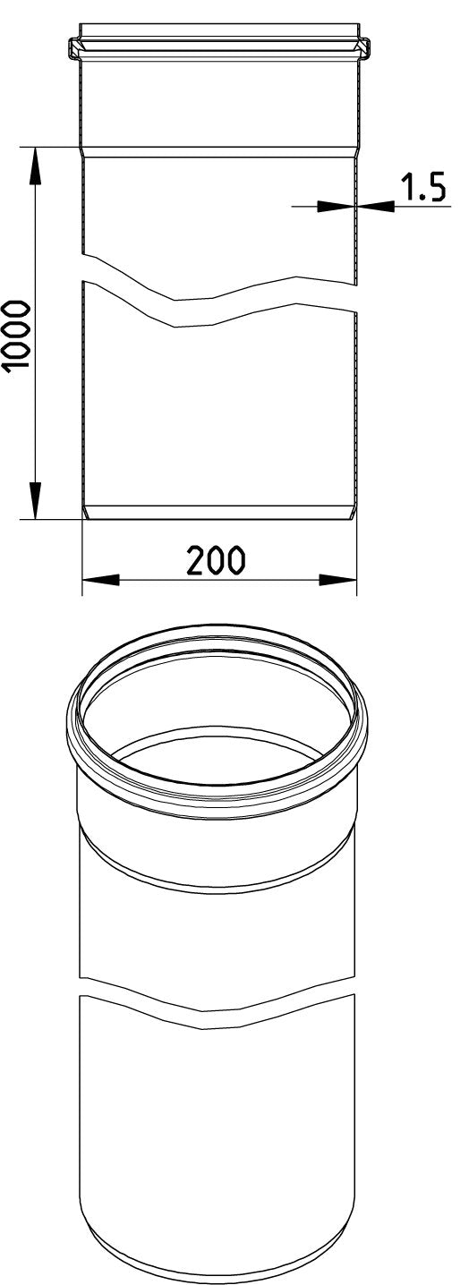 rør, l: 1000mm, ø200mm