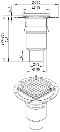 BLÜCHER 75 mm afløbsskål til smøremembran, uden studs, lodret