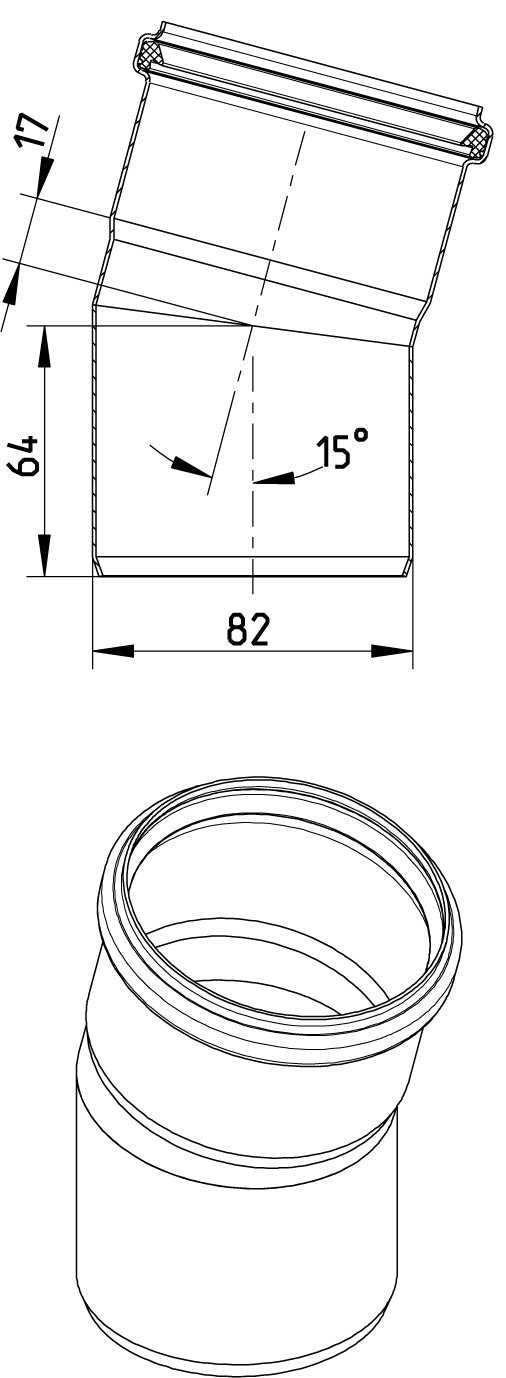 Ø 82 mm x 15° Bøjning rustfri AISI304/EN1.4301 BLÜCHER