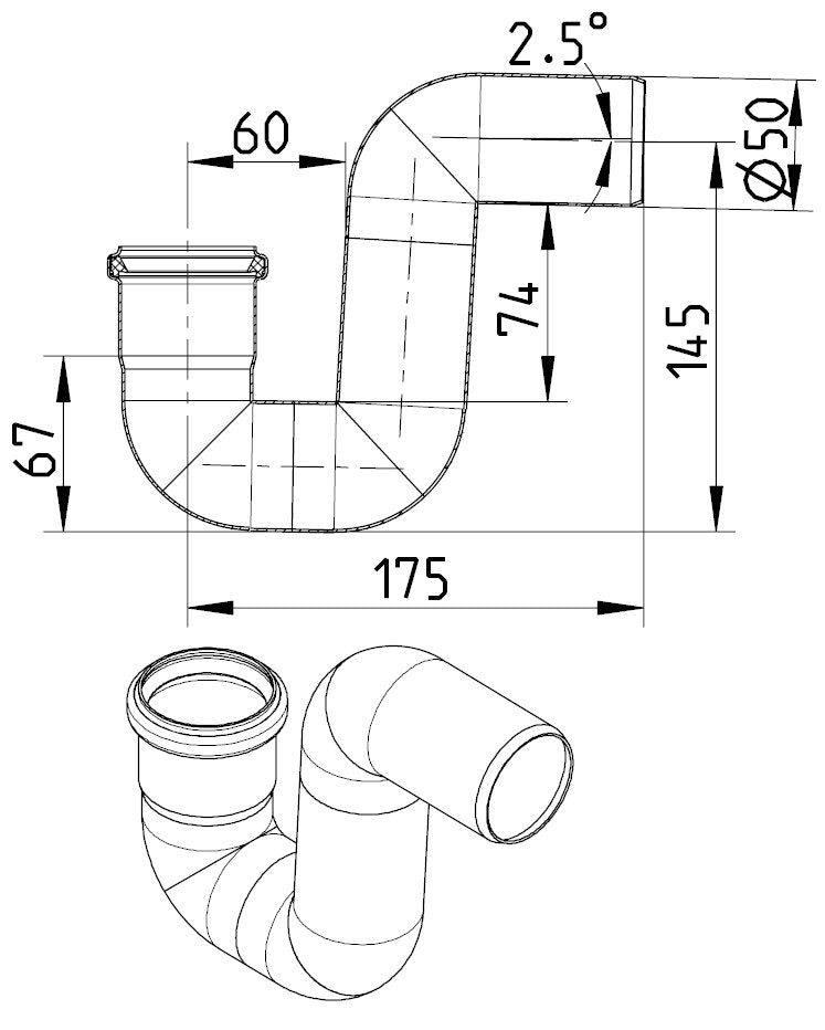 50 mm x 87° P-vandlås syrefast AISI316L/EN1.4404 BLÜCHER
