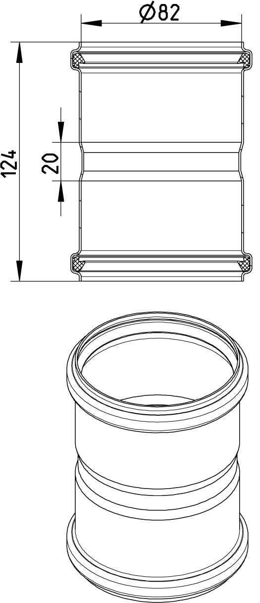 82 mm Dobbelt stikmuffe syrefast AISI316L/EN1.4404 BLÜCHER