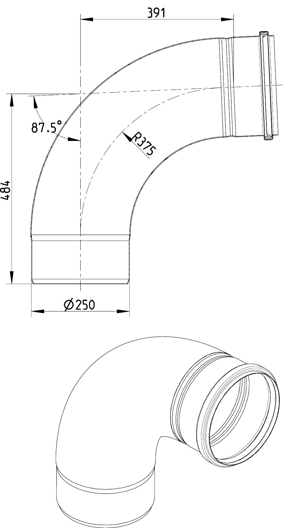 Ø 250 mm x 87,5° Bøjning syrefast AISI316L/EN1.4404 BLÜCHER