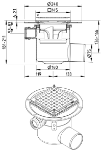 BLÜCHER 75 mm afløbsskål t/smøremembran, m/studs, vandret, flex