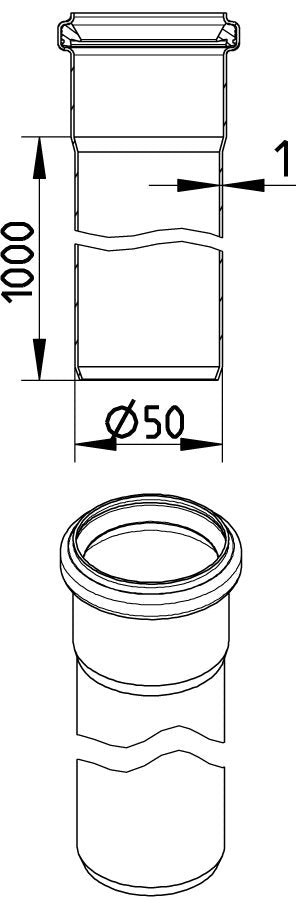 LIGE RØR Ø50X1000MM AISI304/EN1.4301