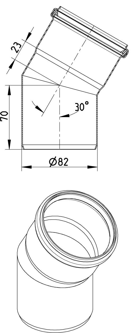bøjning 30°, ø82mm
