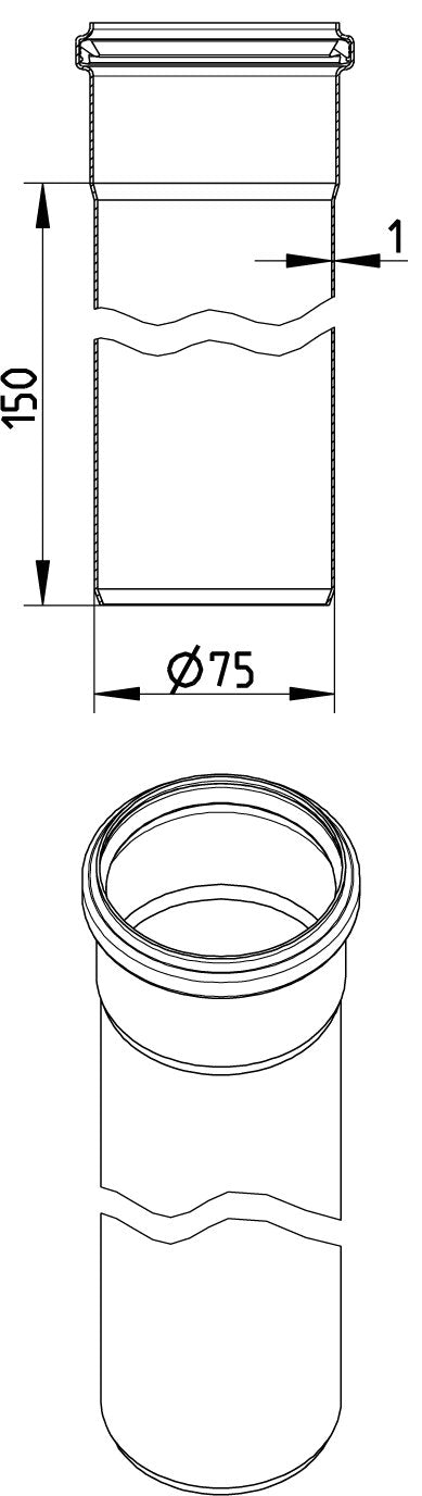 rør, l: 150mm, ø75mm
