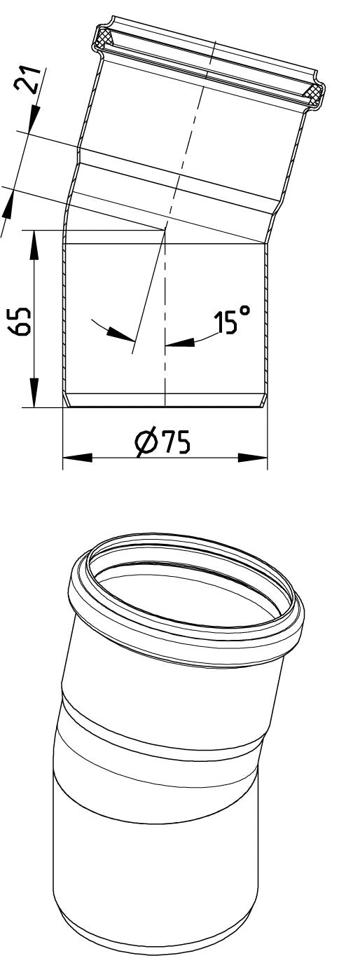 BØJNING 15 GRADER Ø75MM AISI304