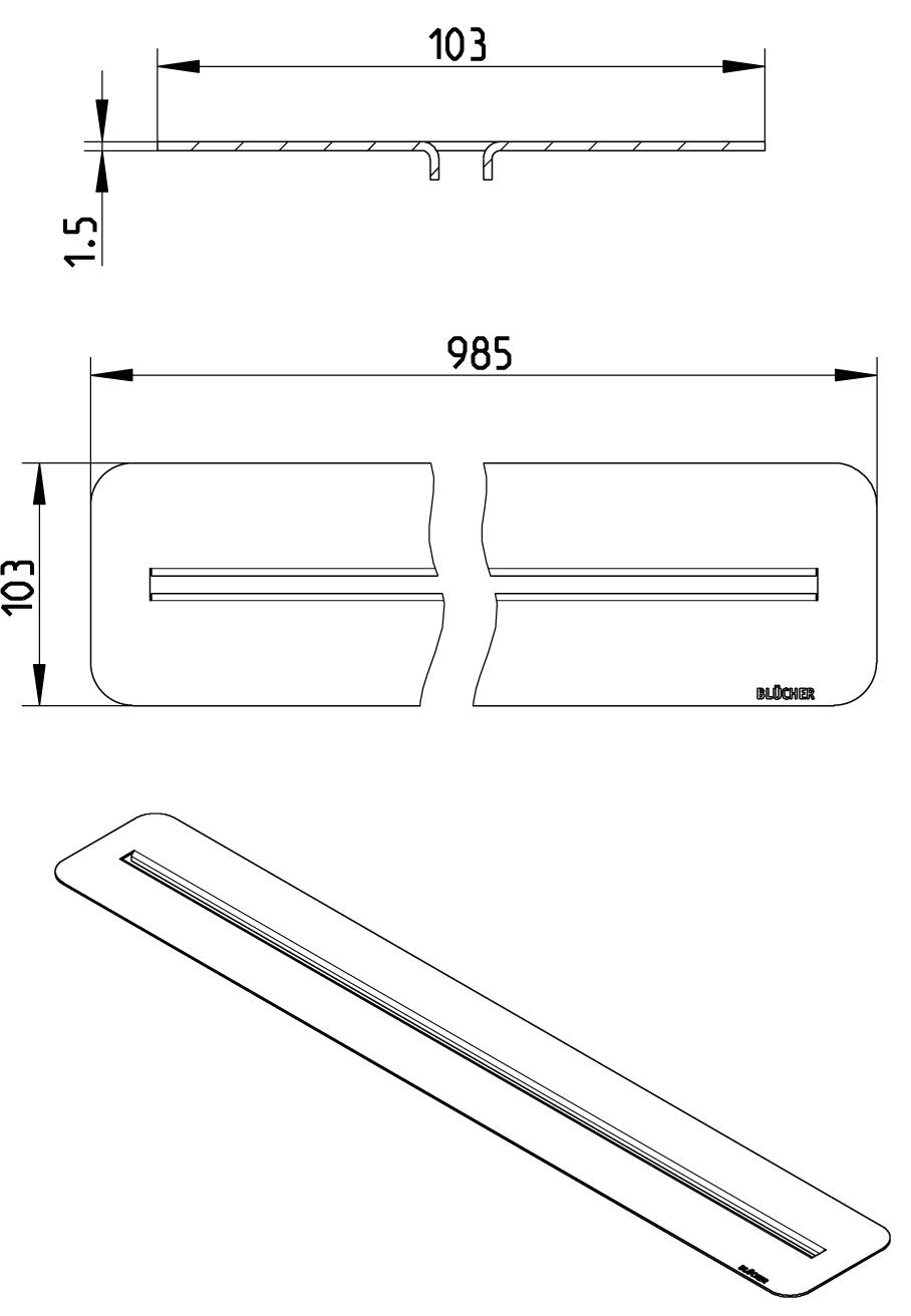 Rist line copenh vinyl 1000-Rist: 103 x 985 mm-rustfrit stål