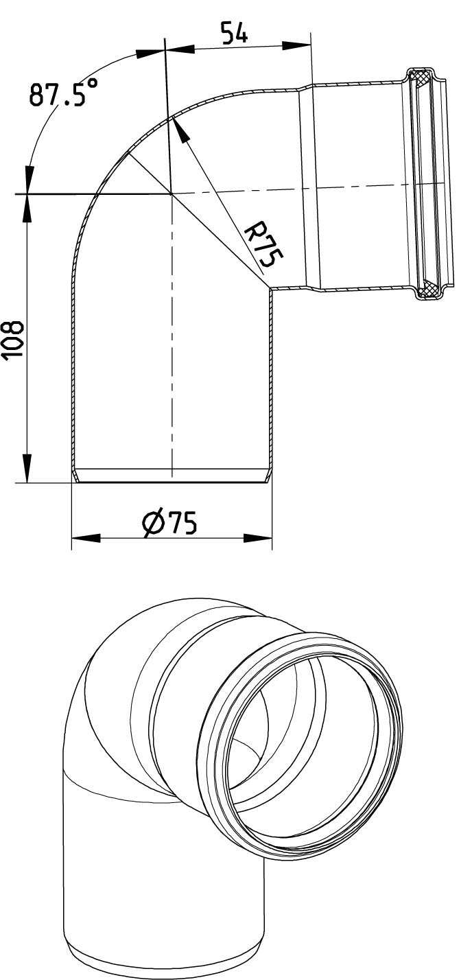 Ø 75 mm x 87,5° Bøjning syrefast AISI316L/EN1.4404 BLÜCHER