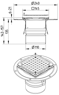 BLÜCHER 110 mm afløbsskål til smøremembran, uden studs, lodret