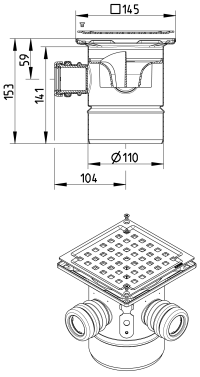BLÜCHER 110 mm afløbsskål til beton, med studs, lodret