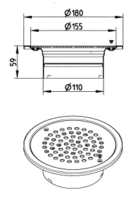 Overdel circle-med bærering til vandlås-gulv:epoxy-ramme: ø180mm