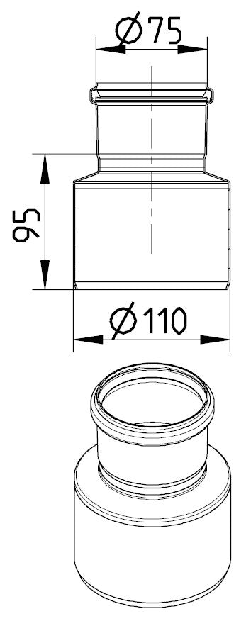 110 x 75 mm Reduktion rustfri AISI304/EN1.4301 BLÜCHER
