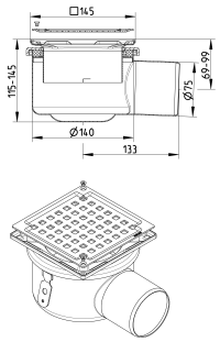 BLÜCHER 75 mm afløbsskål til beton, uden studs, vandret, lav