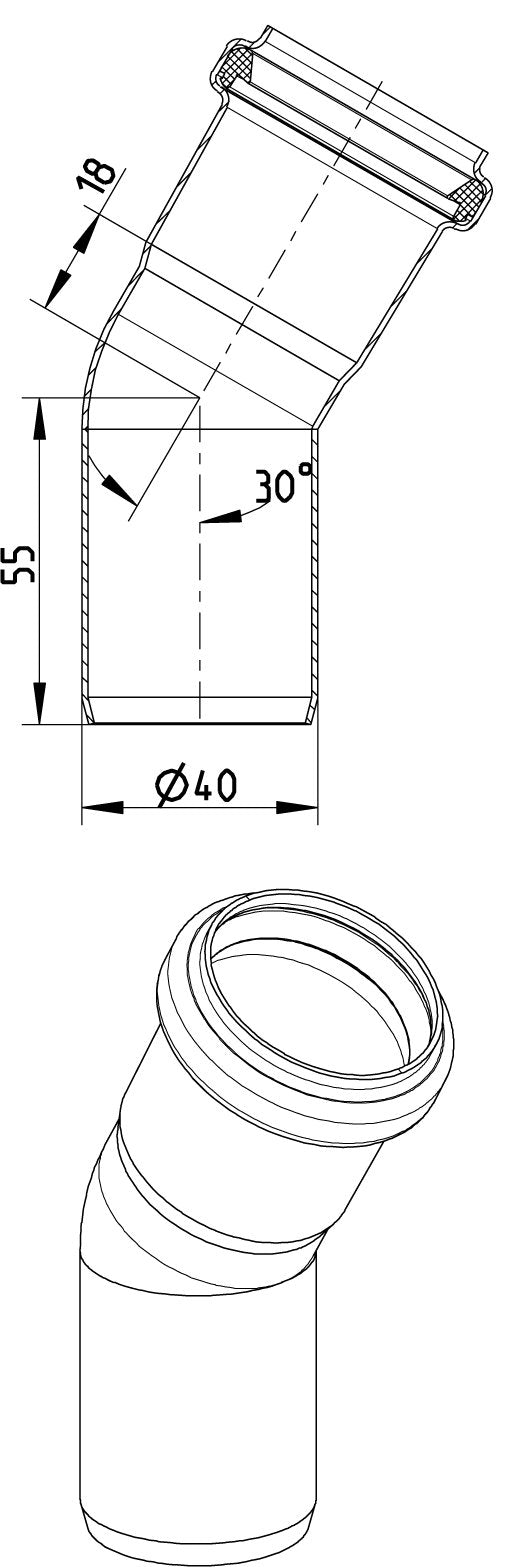 Ø 40 mm x 30° Bøjning rustfri AISI304/EN1.4301 BLÜCHER
