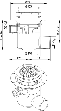 BLÜCHER 75 mm afløbsskål til vinyl, med studs, vandret