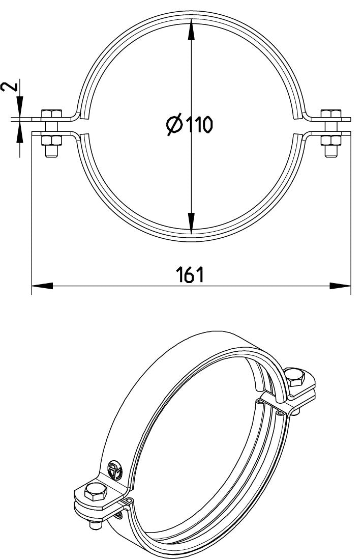 110 mm Rørbærer med EPDM syrefast AISI316L/EN1.4404 BLÜCHER