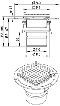 BLÜCHER 110 mm afløbsskål til smøremembran, uden studs, lodret