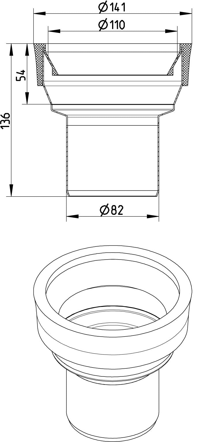 82 mm Klosettilslutning syrefast AISI316L/EN1.4404 BLÜCHER