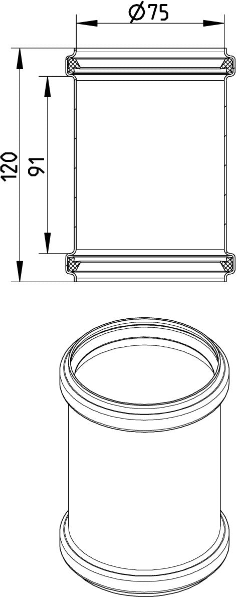DOBBELT SKYDEMUFFE Ø75MM AISI316