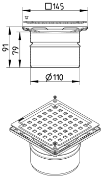 BLÜCHER 110 mm afløbsskål til beton, uden studs, lodret