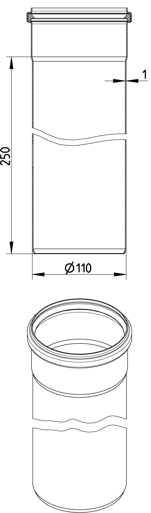 LIGE RØR Ø110X250MM AISI304/EN1.4301