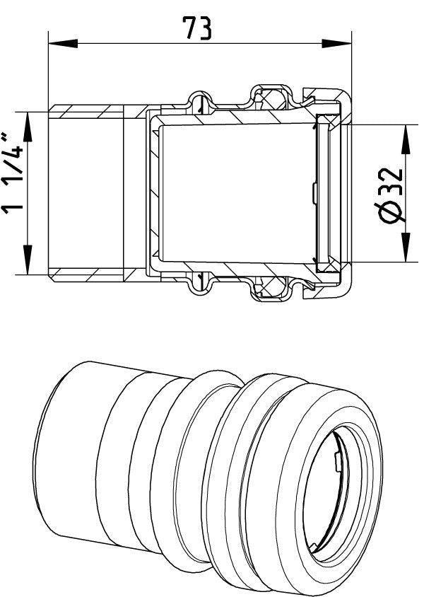BLÜCHER 32 mm x 1.1/4" overgangsnippel