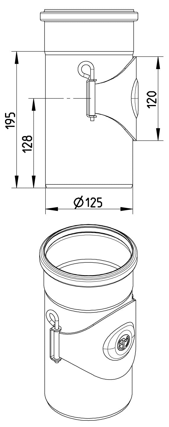 125 mm Rør med renseadgang syrefast AISI316L/EN1.4404 BLÜCHER