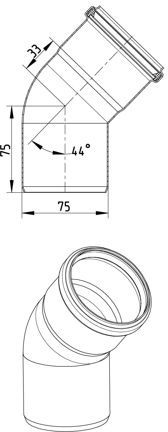 Ø 75 mm x 45° Bøjning syrefast AISI316L/EN1.4404 BLÜCHER