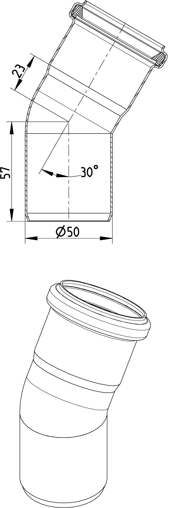 BØJNING 30 GRADER Ø50MM AISI304