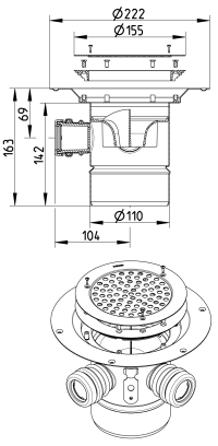 BLÜCHER 110 mm afløbsskål til vinyl, med studs, lodret